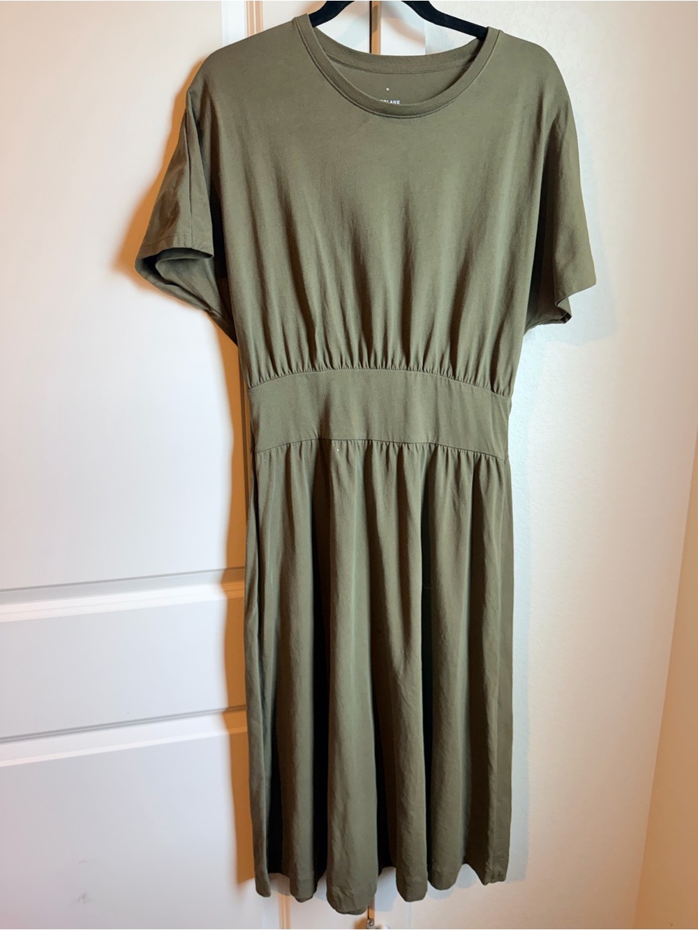 Everlane Olive Midi Dress with Gathered Waist